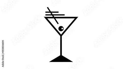 Simple black and white martini glass icon with olive garnish.