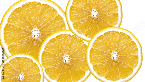 Lemon Slices: Close-up of vibrant, sun-kissed lemon slices arranged. The juicy and refreshing citrus fruit is perfect for cooking and healthy living.