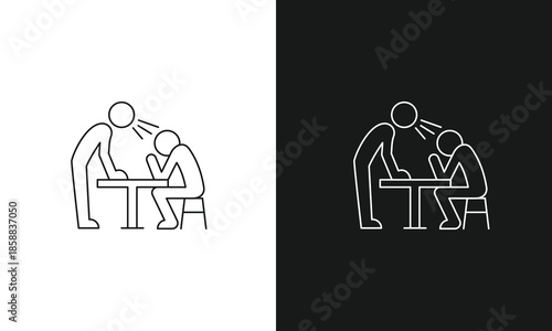 Workplace Harassment and Verbal Aggression Icon, Minimalist Line Art Vector for Shouting at Employee, Toxic Management, Mental Stress, and Professional Ethics Awareness
