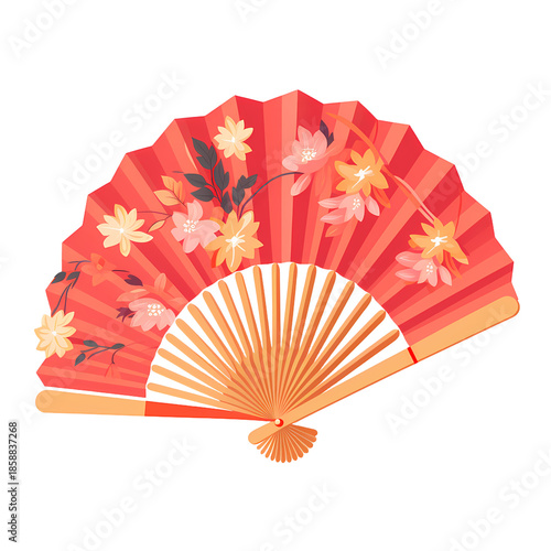 Elegant Japanese Paper Hand Fan with Bamboo Decor