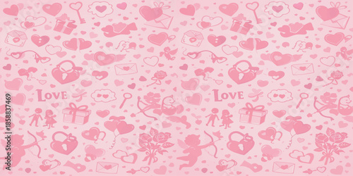 Seamless pink heart pattern vector for Valentine's Day decor, wedding card design, and floral vintage wallpaper illustration