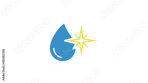Blue water drop with yellow star symbol.