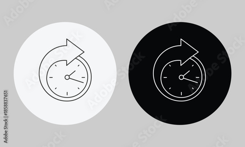 Clock with Circular Arrow Icon, Minimalist Line Art Vector for Time Management, Backup, Refresh, History, and Process Optimization Symbol