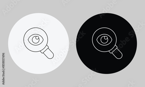 Magnifying Glass with Eye Icon, Minimalist Line Art Vector for Search, Vision, Observation, Investigation, Monitoring, and Optical Research Symbol