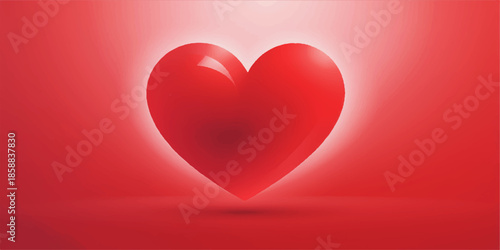 A vibrant red heart symbol illustrates passion, love, and romance for Valentine's Day or wedding designs, available as a shiny 3D vector