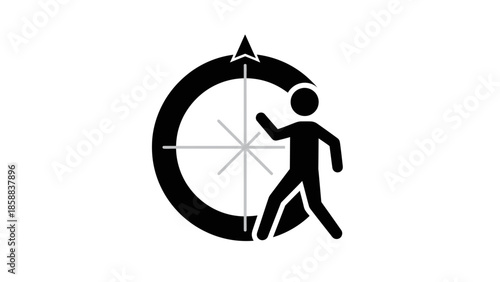 Person Running Around Compass Direction Symbol.