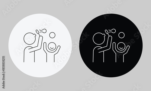 Parent Blowing Bubbles for Happy Child Icon Representing Playful Bonding Family Activity and Childhood Joy Vector Illustration