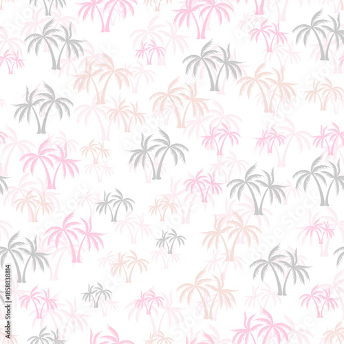 Palm tropical seamless pattern. Textile print with trees. Paradise vector background design. Hawaii style wallpaper Cartoon palm tree rainforest seamless pattern.