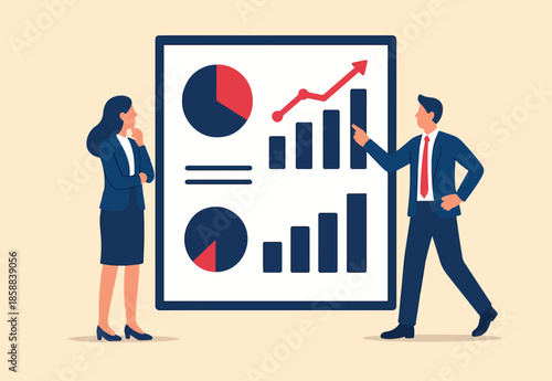 Data analysis, marketing research, statistics visualization graph and chart model, prediction benchmark or analytics diagram, insight and trend, business people look at data analysis graph and chart