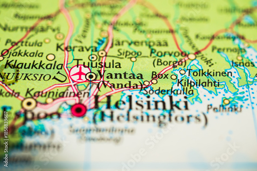 Foto Regional map closeup featuring Vantaa and Tuusula connections.