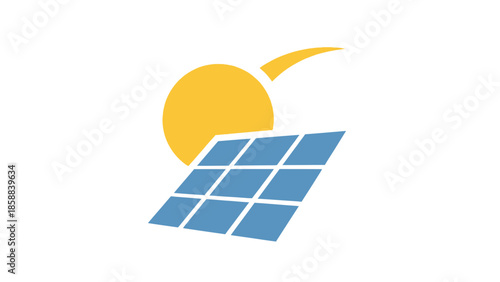 Solar panel graphic illustration with yellow sun.