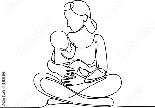 Title: Mother sitting on the ground holding a baby in her lap with both looking at each other