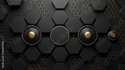 Abstract Black and Gold 3D Hexagon Background with Luxury Geometric Honeycomb Pattern