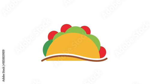 A simple illustration of a taco with lettuce and tomatoes.