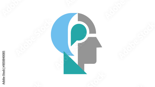 Abstract Human Head Profile with Speech Bubble Elements.
