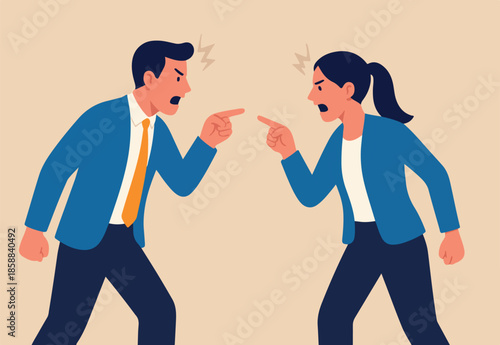 Dispute, conflict or arguing office colleagues, disagreement problem, work challenge, argument, fighting discussion, stress or anxiety, violence concept, business people arguing in work disagreement.