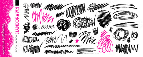 Marker messy scribble set. Line pen marker doodle scribble. Messy squiggle with pencil, crayon, brush texture. Expressive sketch bg. Handwriting paint element. Grunge charcoal mark vector. Rough art