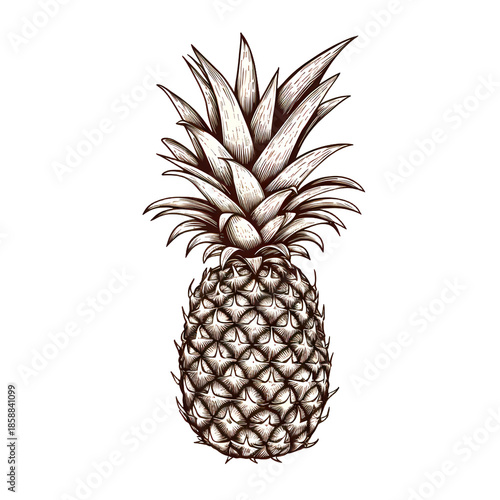 Vintage Pineapple Sketch: Whole Tropical Fruit
