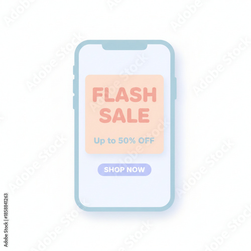Mobile flash sale illustration showing smartphone screen with discount offer, perfect for online shopping and digital marketing concepts.
