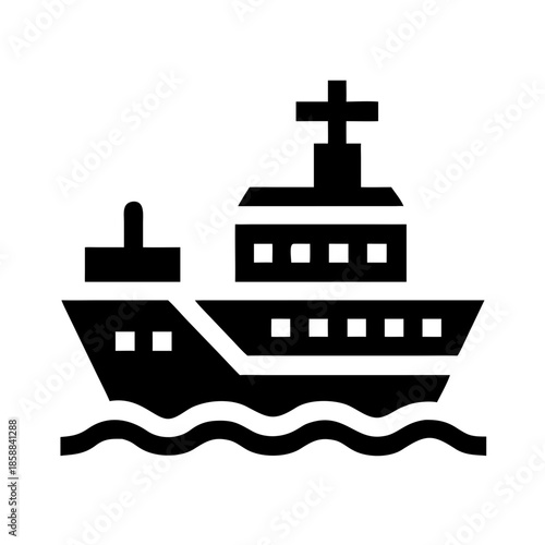 Ship-radar silhouette icon on wave background in minimal style  