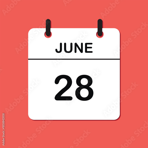 June 28. Daily Calendar icon for design. Simple design for business brochure, flyer, print media, advertisement. Easily editable.