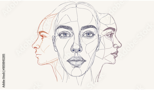 Collective Mind and Social Opinion Network – Continuous Line Art Vector Illustration