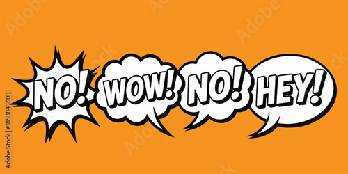 Comic Speech Bubbles with Expressions No Wow and Hey