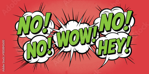 Comic Speech Bubbles with Expressions No Wow and Hey