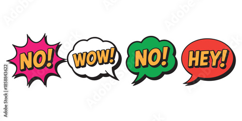 Comic Speech Bubbles with Expressions No Wow and Hey