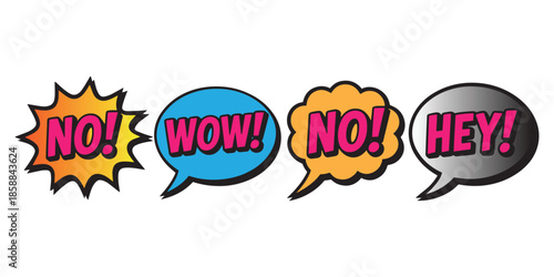 Comic Speech Bubbles with Expressions No Wow and Hey