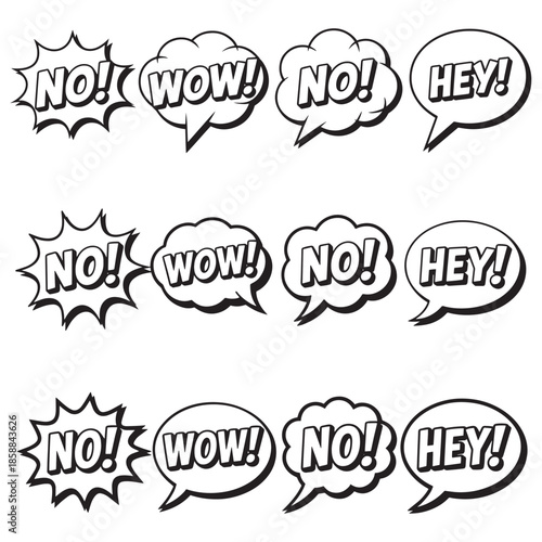 Comic Speech Bubbles with Expressions No Wow and Hey