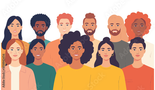 Diversity illustration of people of various cultures united, flat design vector
