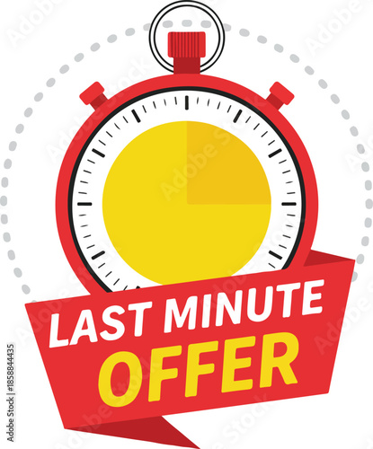 Last minute offer concept with a red stopwatch vector icon illustrating urgency and limited-time promotions for marketing and sales