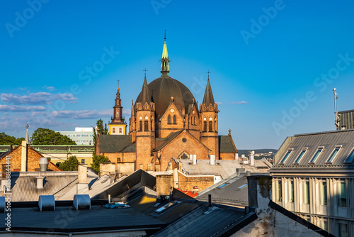 Trefoldighetskirken Church Rising Above Oslo Rooftops, Norway