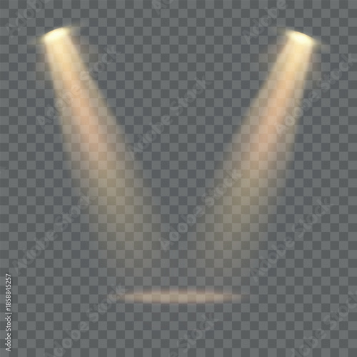 Two warm golden spotlights angled inward, creating a soft theatrical lighting effect on a transparent background.