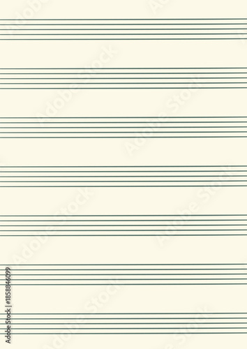 Graph paper. Printable grid paper with stave on a white background. A blank music sheet paper with staff. Geometric pattern for composition, education, school. Realistic lined paper blank size A4.