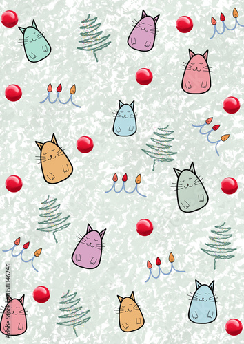 Cat Christmas seamless pattern