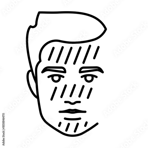 Oily skin, line icon. Skin type symbol. Male face, highlighted t-zone on the face. Stylized pictogram. Linear illustration, thin lines, editable strokes. For skin product, treatment, dermatology