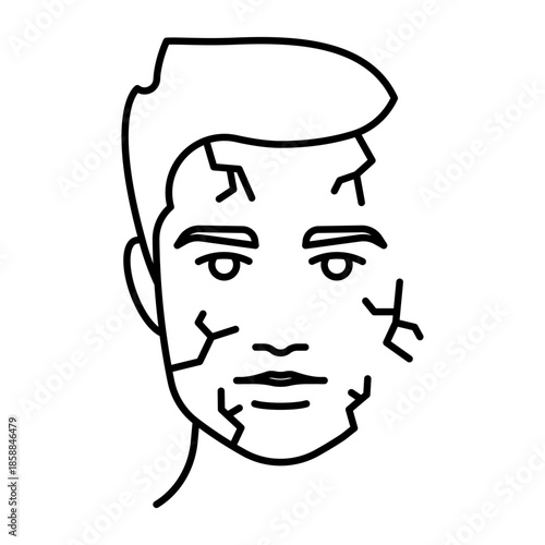 Dry skin, line icon. Skin type symbol. Male face with dehydration. Linear illustration, editable strokes. For skin product, treatment, dermatology, skincare