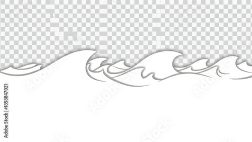 Abstract white ocean waves illustration with subtle shadows against a transparent background