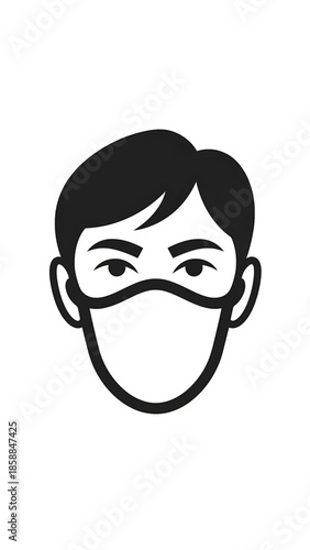 Black and white minimalist icon of a person's head wearing a protective face mask