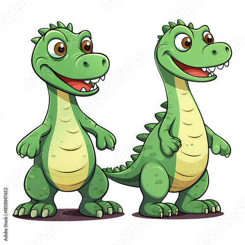 Vibrant Green Dinosaurs on White Illustration