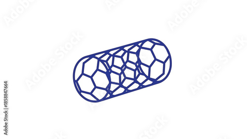 Blue 3D hexagonal lattice forming a tube on a white background, symbolizing nanotechnology structure