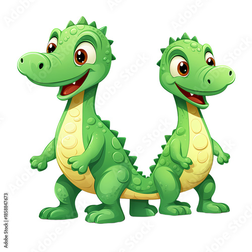 Vibrant Green Dino Pair on White