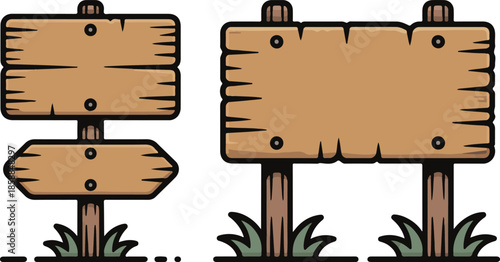 Wooden cartoon boards. Rustic label wooden ribbons template blank signboard vector picture. Illustration wood plank frame, board wooden signboard	