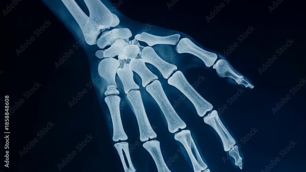 X-ray showing bones of the hand and wrist during a medical examination ...