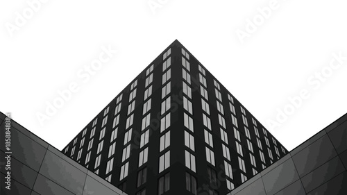A modern architectural building facade captured from a unique angle.