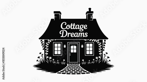 A charming cottage with "Cottage Dreams" text and garden path.