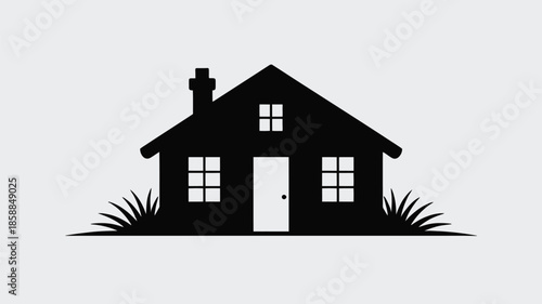 A charming suburban house with a door and multiple windows.