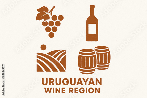 Uruguayan wine region vector icons rugged flat style
